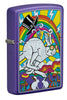 Front view of White Rabbit Design Purple Matte Windproof Lighter standing at a 3/4 angle.