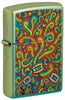 Front shot of Psychedelic Imagery Design High Polish Teal Windproof Lighter standing at a 3/4 angle.