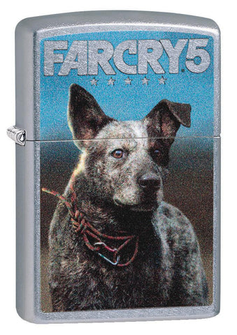 Front of Far Cry 5 Boomer Windproof Lighter stranding at a 3/4 angle