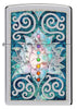 Front view of Zippo Fusion Lotus Flower Design High Polish Chrome Windproof Lighter.