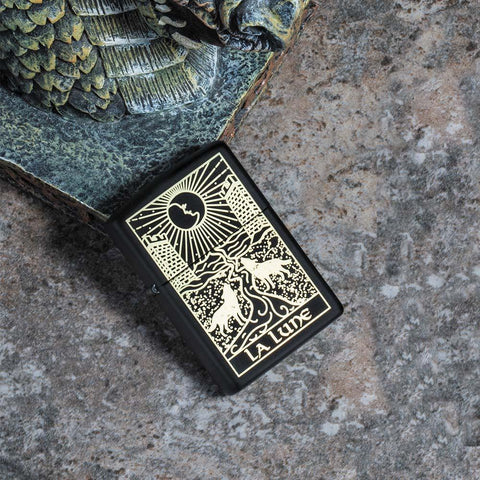 Wolf Tarot Card Design Windproof Lighter on marble background