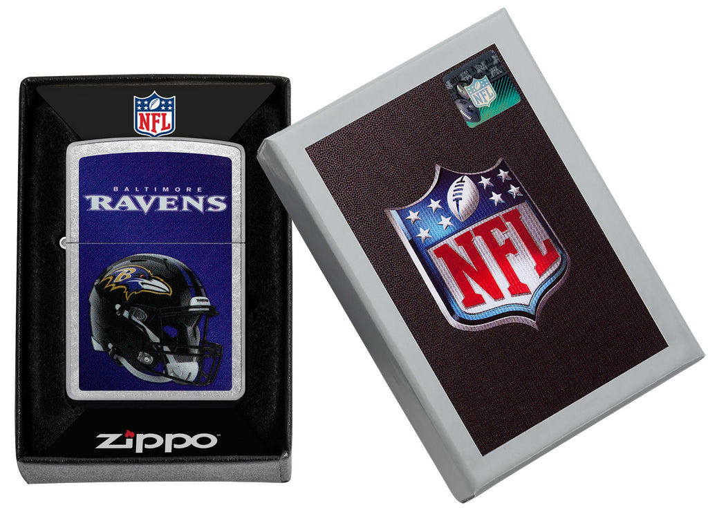 NFL Baltimore Ravens Helmet Street Chrome Windproof Lighter in its packaging.
