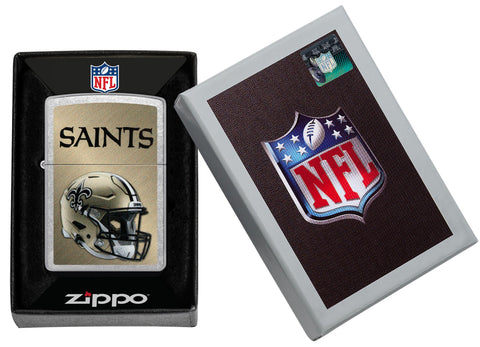 NFL New Orleans Saints Helmet Street Chrome Windproof Lighter in its packaging.