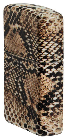 Snake Skin 540 Color Windproof Lighter standing at an angle, showing the front and right side of the lighter.