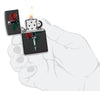 Rose Dagger Tattoo Design Black Crackle® Windproof Lighter lit in hand.