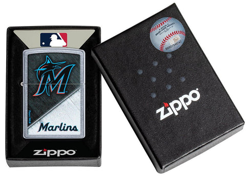 MLB® Miami Marlins™ Street Chrome™ Windproof Lighter in its packaging.