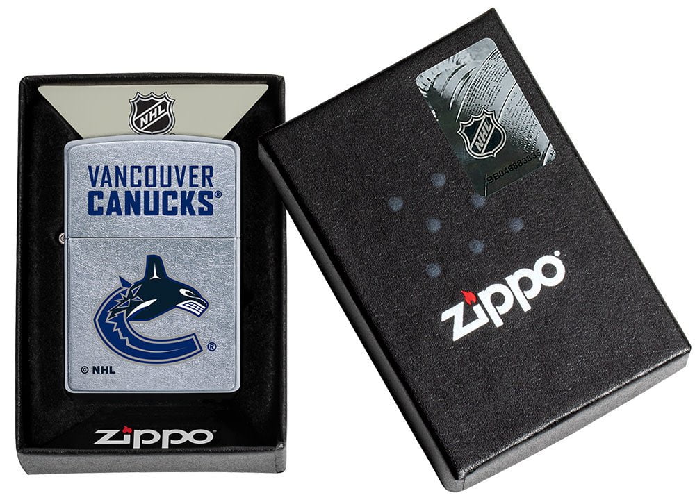 NHL Vancouver Canucks Street Chrome™ Windproof Lighter in its packaging