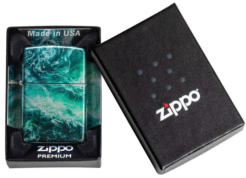 Zippo Rogue Wave Design 540 Fusion Windproof Lighter in its packaging.