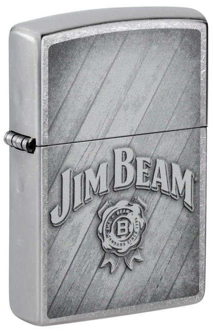 Front shot of Jim Beam® Since 1795 Street Chrome™ Windproof Lighter standing at a 3/4 angle.