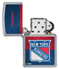 NHL® New York Rangers Street Chrome™ Windproof Lighter with its lid open and unlit