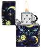 Butterfly Skull Design 540 Color Windproof Lighter with its lid open and lit.