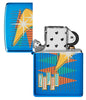 Retro Zippo Design High Polish Blue Windproof Lighter with its lid open and unlit.
