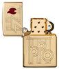 Armor® High Polished Brass Abstract Zippo Logo Windproof Lighter with its lid open and unlit