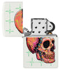 Zippo Cyber Skull Design White Matte Windproof Lighter with its lid open and unlit.