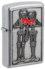 Front shot of Zippo Couple Love Emblem Brushed Chrome Windproof Lighter standing at a 3/4 angle.