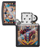 Dragon Pinball Design Black Matte Windproof Lighter with its lid open and unlit