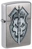 Front shot of Medieval Skull Crest Linen Weave Windproof Lighter standing at a 3/4 angle.