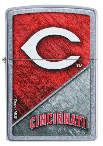 Front shot of MLB® Cincinnati Reds™ Street Chrome™ Windproof Lighter.