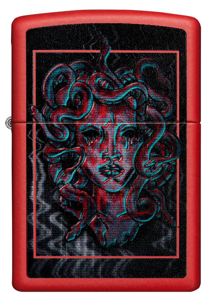 Front of Medusa Design Red Matte Windproof Lighter