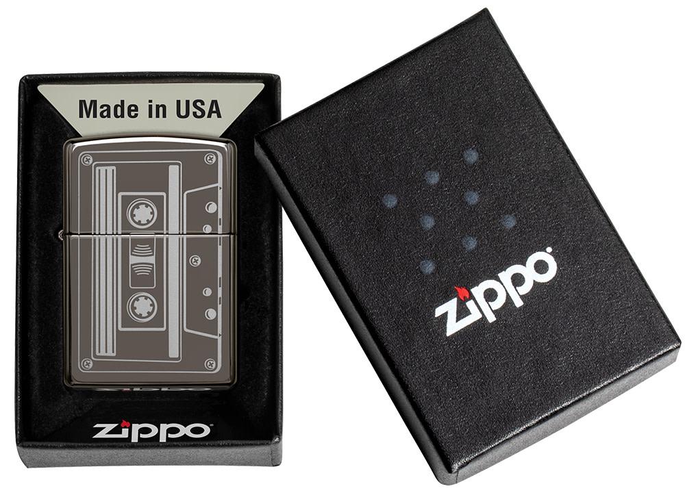 Cassette Tape Black IceÂ® Windproof Lighter in its packaging