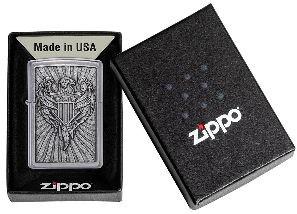 Eagle Shield Emblem Design Street Chromeâ„¢ Windproof Lighter in its packaging