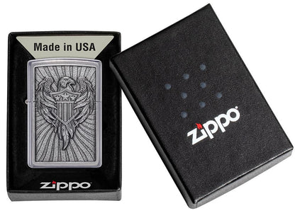 Eagle Shield Emblem Design Street Chromeâ„¢ Windproof Lighter in its packaging