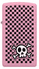 Front view of Zippo Checkered Skull Design Slim Pink Matte Windproof Lighter.