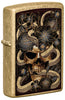 Front shot of Snake Bouquet Design Tumbled Brass Windproof Lighter standing at a 3/4 angle.