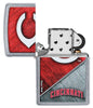 MLB® Cincinnati Reds™ Street Chrome™ Windproof Lighter with its lid open and unlit.