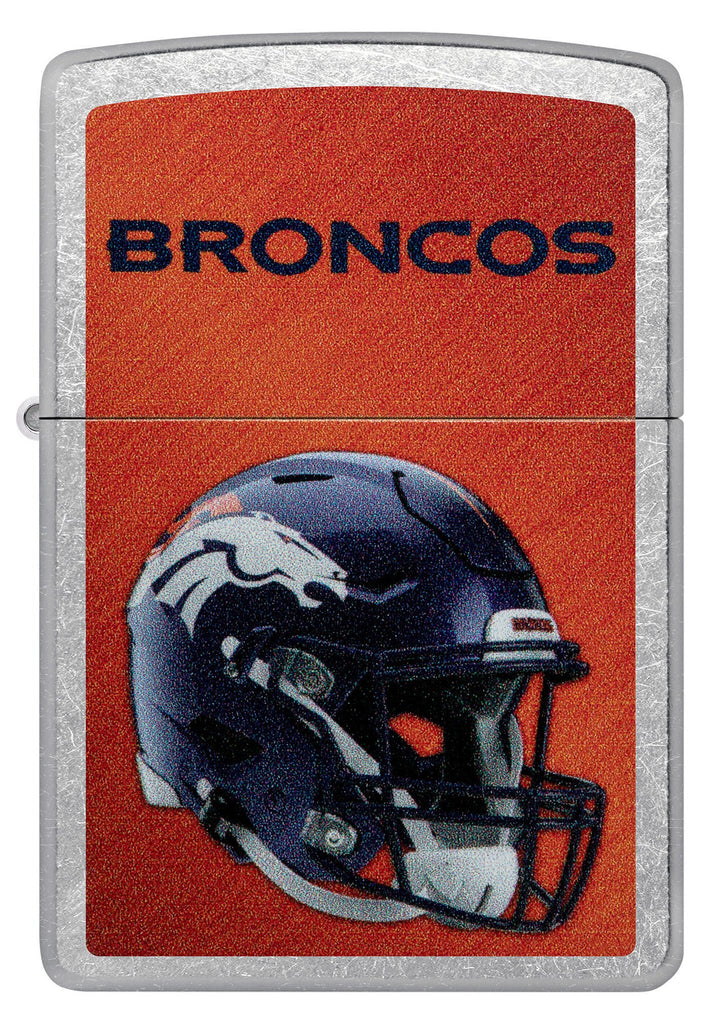 Front shot of NFL Denver Broncos Helmet Street Chrome Windproof Lighter.