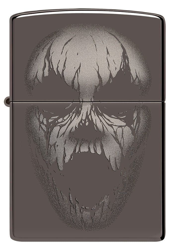 Front shot of Screaming Monster Design Photo Image Black Ice® Windproof Lighter.
