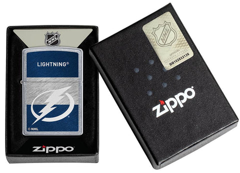 NHL® Tampa Bay Lightning Street Chrome™ Windproof Lighter in its packaging