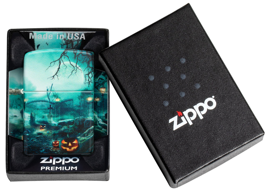 Zippo Graveyard Design 540 Color Windproof Lighter in its packaging.
