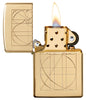 Golden Ratio Armor® High Polish Brass Windproof Lighter with it lid open and lit