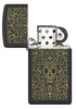 Zippo Skull Filigree Design Slim Black Matte Windproof Lighter with its lid open and unlit.