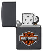 Harley-Davidson Black Matte Windproof Lighter open and unlit