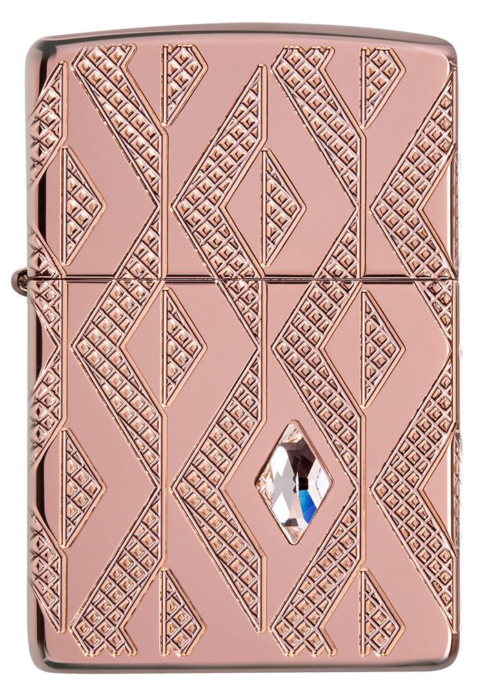 Zippo Armor Rose Gold Geometric Diamond Pattern Design Pocket