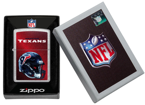 NFL Houston Texans Helmet Street Chrome Windproof Lighter in its packaging.