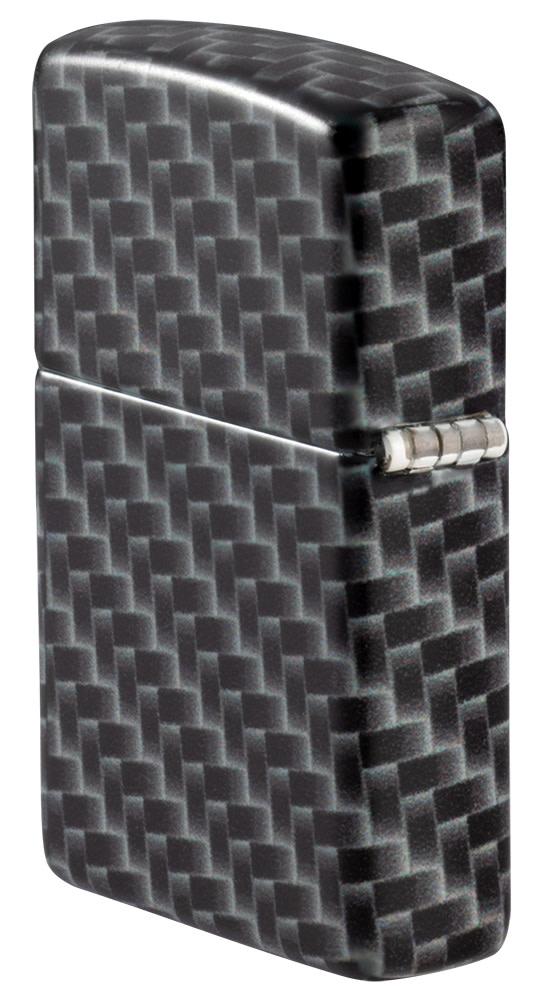 Back shot of Carbon Fiber Design Windproof Lighter showing the hinge side