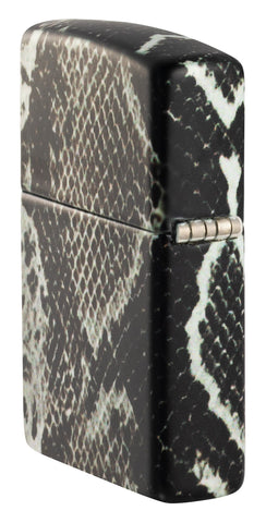 Angled shot of Snake Skin Design 540 Color Windproof Lighter, showing the back and hinge side of the lighter.