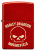 Front view of Zippo Harley-Davidson Laser Skull Metallic Red Windproof Lighter.
