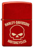 Front view of Zippo Harley-Davidson Laser Skull Metallic Red Windproof Lighter.