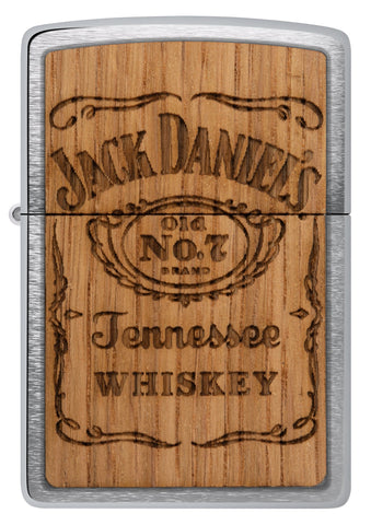 Front shot of Zippo Jack Daniel's Woodchuck USA Brushed Chrome Windproof Lighter.