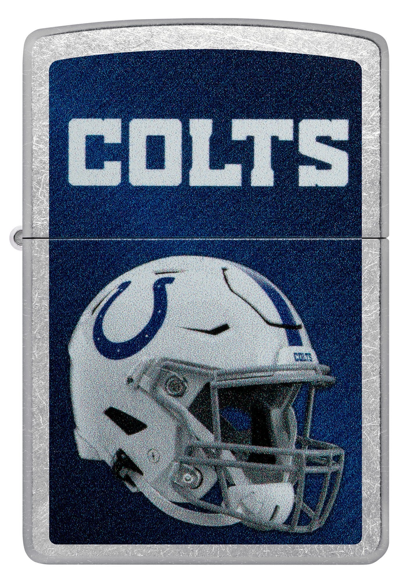 Front shot of NFL Indianapolis Colts Helmet Street Chrome Windproof Lighter.
