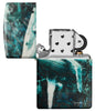 Zippo Spazuk Whale Design 540 Color Windproof Lighter with its lid open and unlit.