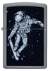 Front view of Zippo Skateboarding Astronaut Design Flat Grey Windproof Lighter.