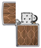 WOODCHUCK USA Walnut Leaves Two-Sided Emblem Windproof Lighter with its lid open and unlit.