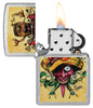 Zippo Sean Dietrich Devil Bull Design Street Chrome Pocket Lighter with its lid open and lit.