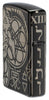 Occult Design High Polish Black Windproof Lighter standing at an angle, showing the back and hinge side of the lighter.