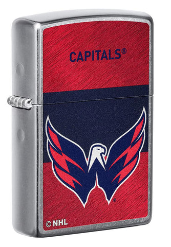 Front shot of NHL® Washington Capitals Street Chrome™ Windproof Lighter standing at a 3/4 angle